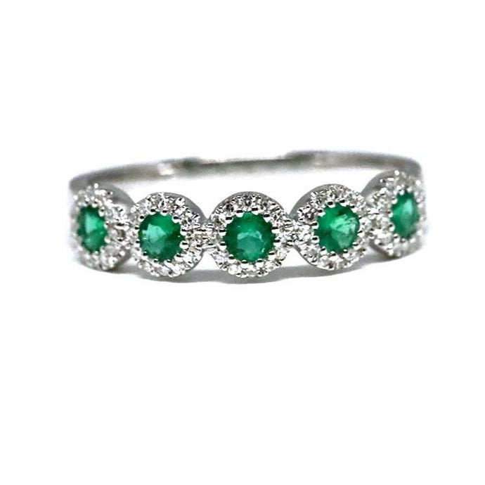 5 Stone Emerald and Diamond Halo Stackable