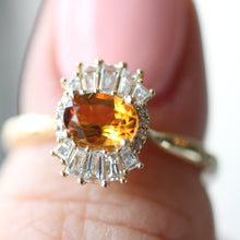 Art Deco Styled Citrine and Diamond Ring in 14kt Yellow Gold