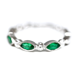 Diamondaire Marquise Cut Emerald and Round Diamond Stackable