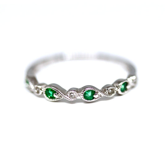 Diamondaire Round Cut Emerald and Diamond Stackable
