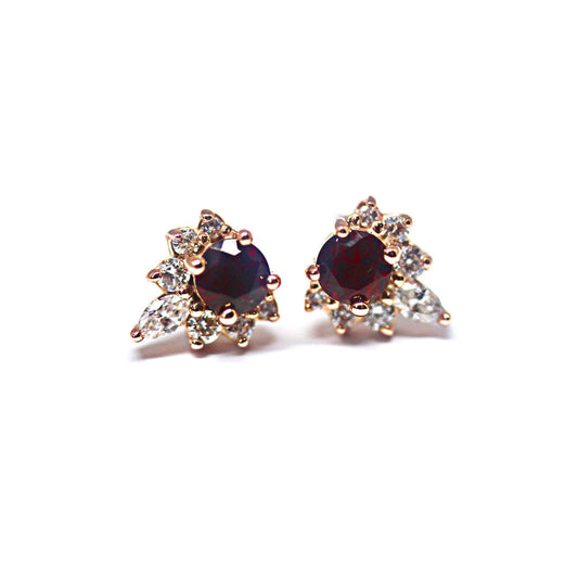 14kt Rose Gold Diamond and Round Cut Garnet Earrings