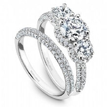 3 stone halo engagement ring with band