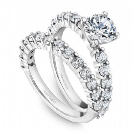 white gold shared prong wedding set