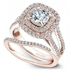 rose gold double halo engagement ring