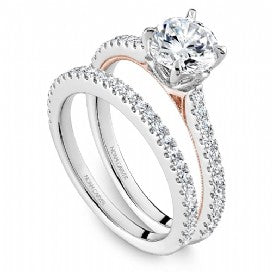 rose and white gold shared prong engagement ring by noam carver