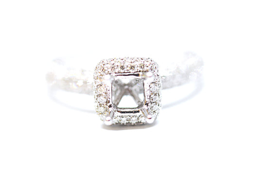 Paved Square Halo Diamond Engagement Ring