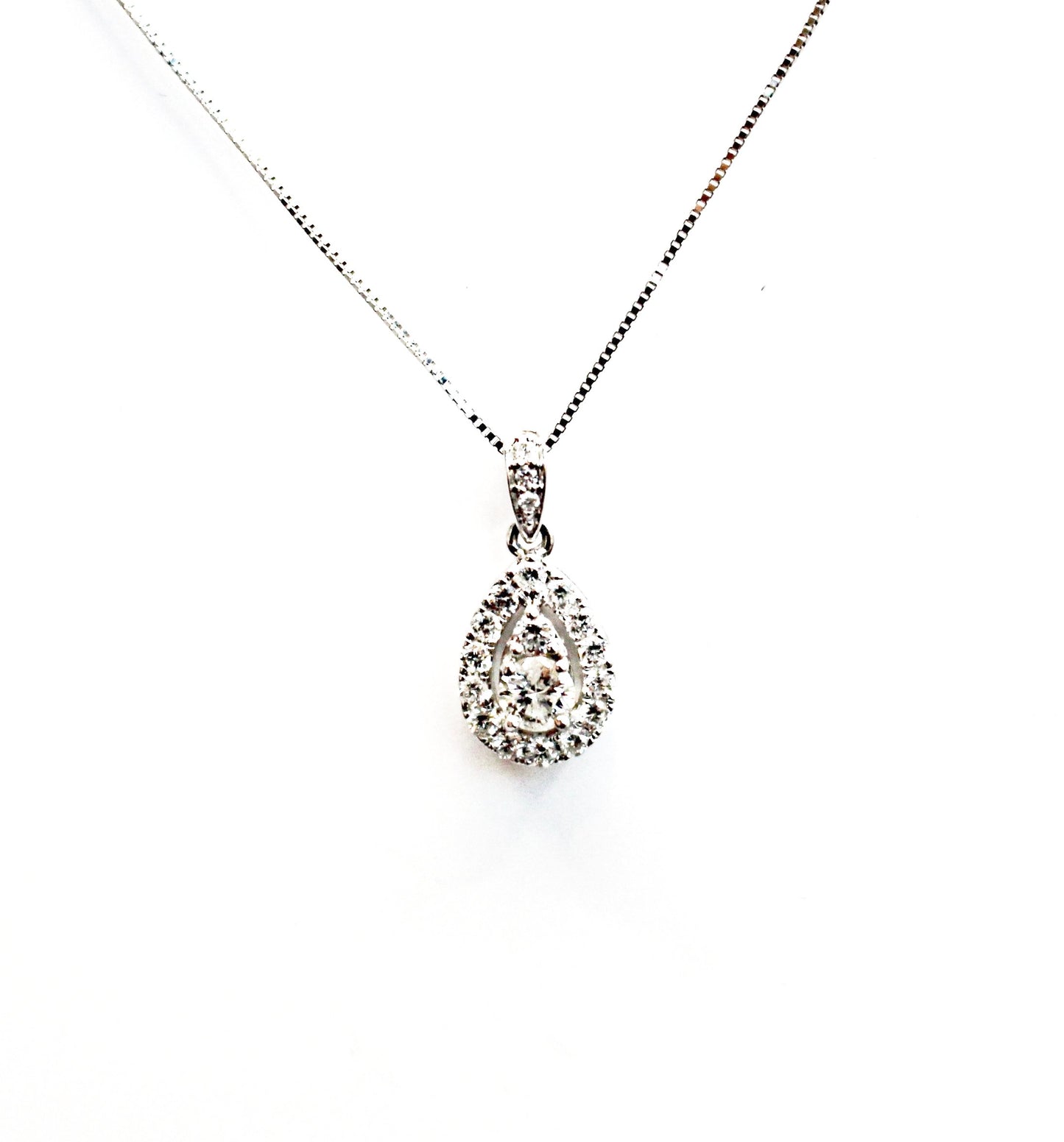 Pear Shaped Halo Diamond Pendant With Bail