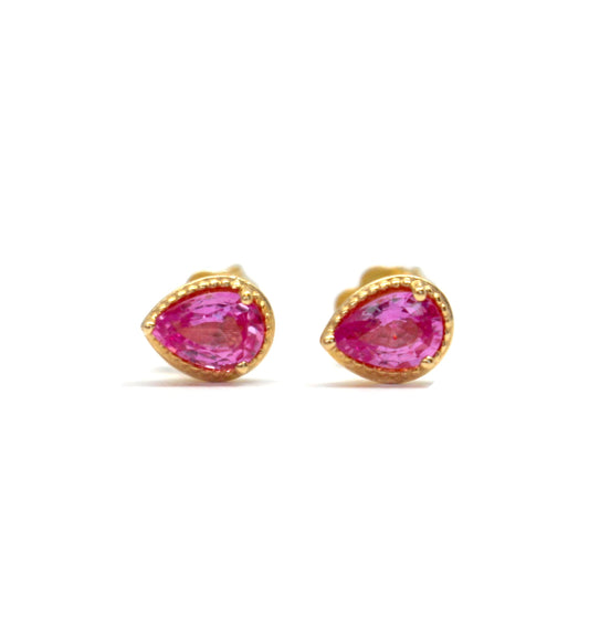 Genuine Pink Sapphire Pear Cut Earrings in 14kt Gold