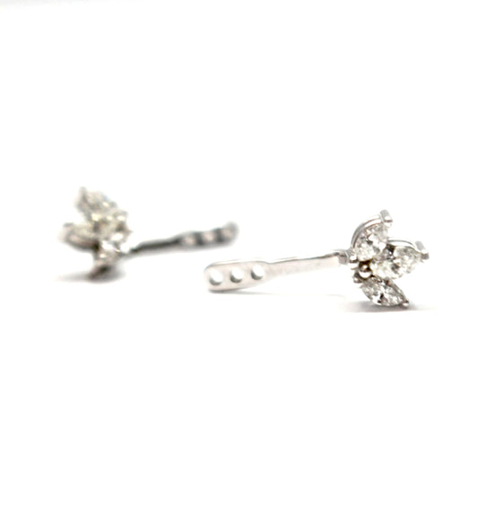 14kt White Gold Cluster Diamond Front Back Earring Jackets