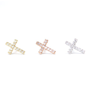 Small Diamond Cross Earrings 14kt