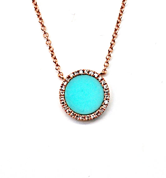 Round Turquoise and Diamond Halo Pendant
